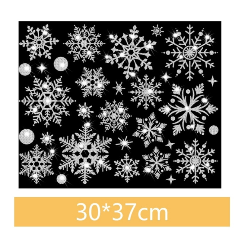 Новорічні наклейки сніжинки на вікна срібні - розмір стікера 37*30см, силікон Київ - фото 1