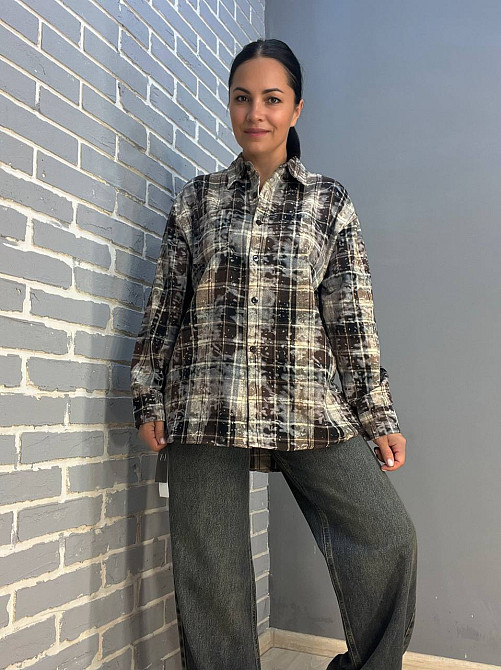 Сорочка жіноча A-N 2775 картата варена в клітинку оверсайз коттон one size, коричневий, one size Київ - фото 6