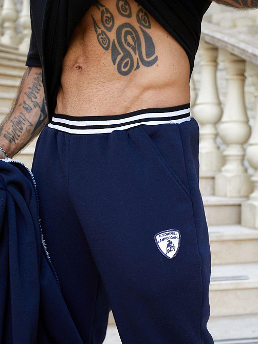 Мужской теплый костюм двойка: кофта и штаны трехнитка на флисе Темно-синий, 50 Одесса - изображение 3