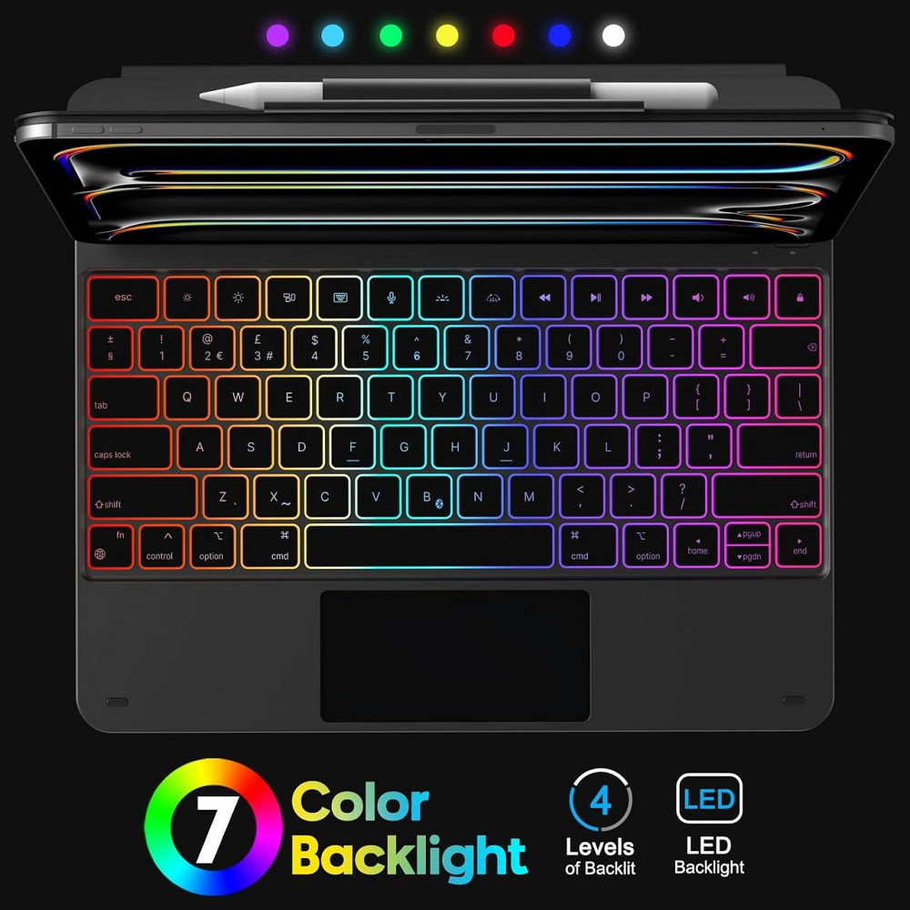 Клавіатура bluetooth для ipad pro 13 m4 2024 чохол з трекпадом підсвітка rgb usb c чорний uk layout кейс Київ - фото 4
