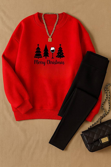 Женский теплый костюм двойка с новогодним принтом двусторонний флис + дайвинг на флисе Одесса - изображение 1
