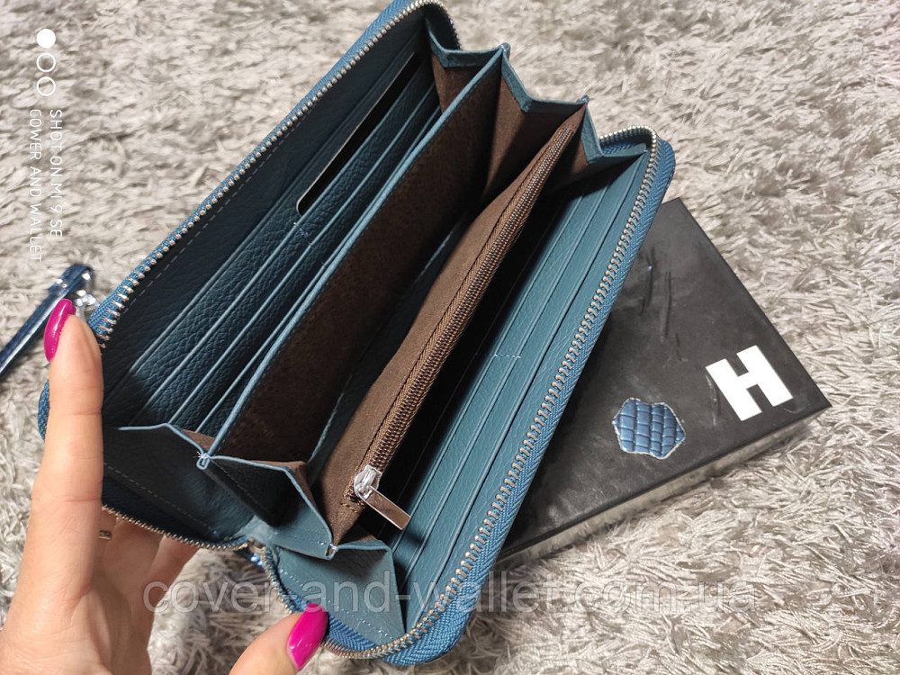 Бірюзовий лаковий жіночий гаманець на блискавці з натуральної шкіри Hassion Київ - фото 5