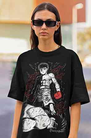 Футболка для мальчика аниме Хаджиме Но Іппо Хаджиме оверсайз (рост от 165 до 180 ) Черний AnimeJ0885m Днепр