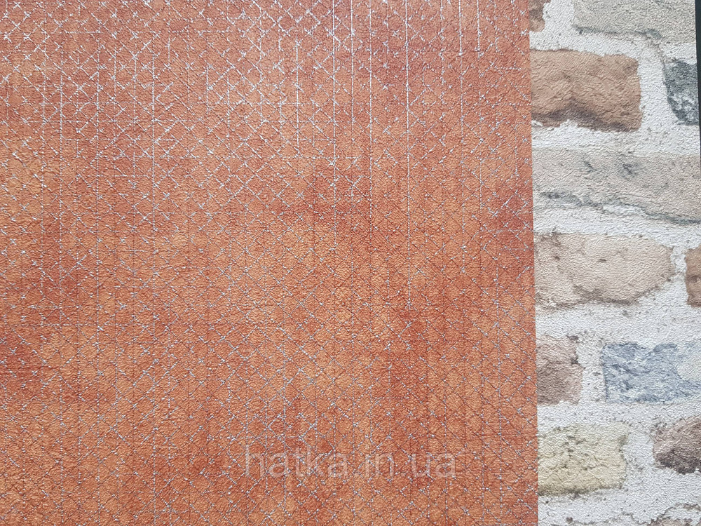 Обои виниловые на флизелине AS creation The Bos 0.53х10 геометрия полоски квадраты серебристые на терракотовом Киев - изображение 2