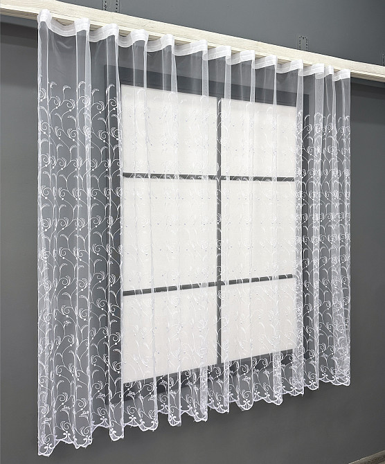 Тюль VR-Textil 1891т Фатин с вышивкой и люрексом Холодный белый 300х150 см (42-259) Киев - изображение 2