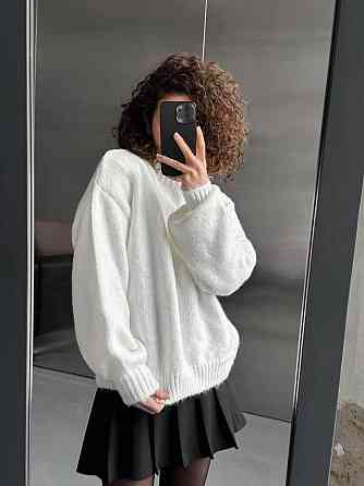Женский уютный оверсайз свитер машинная вязка Молочный Одесса