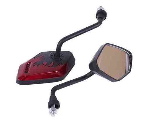 Дзеркала Призма чорні з червоним на мотоцикл, М10, к-т 2 шт. Мукачево