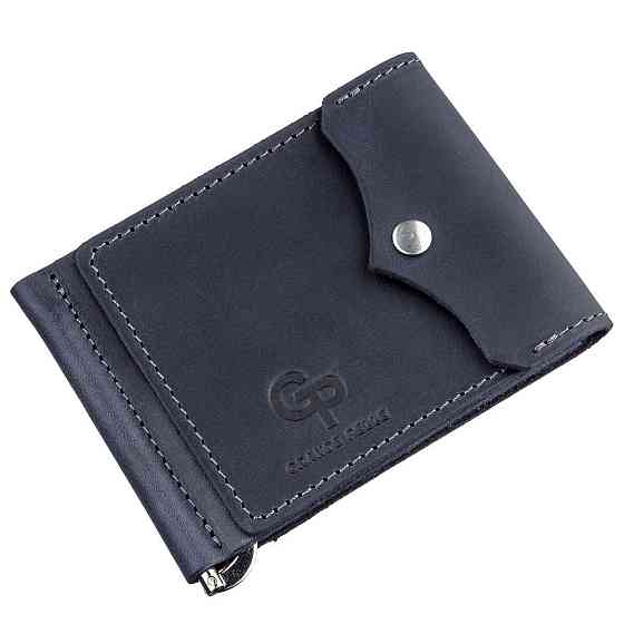 Якісний Затискач з натуральної шкіри GRANDE PELLE 11198 Синій Київ