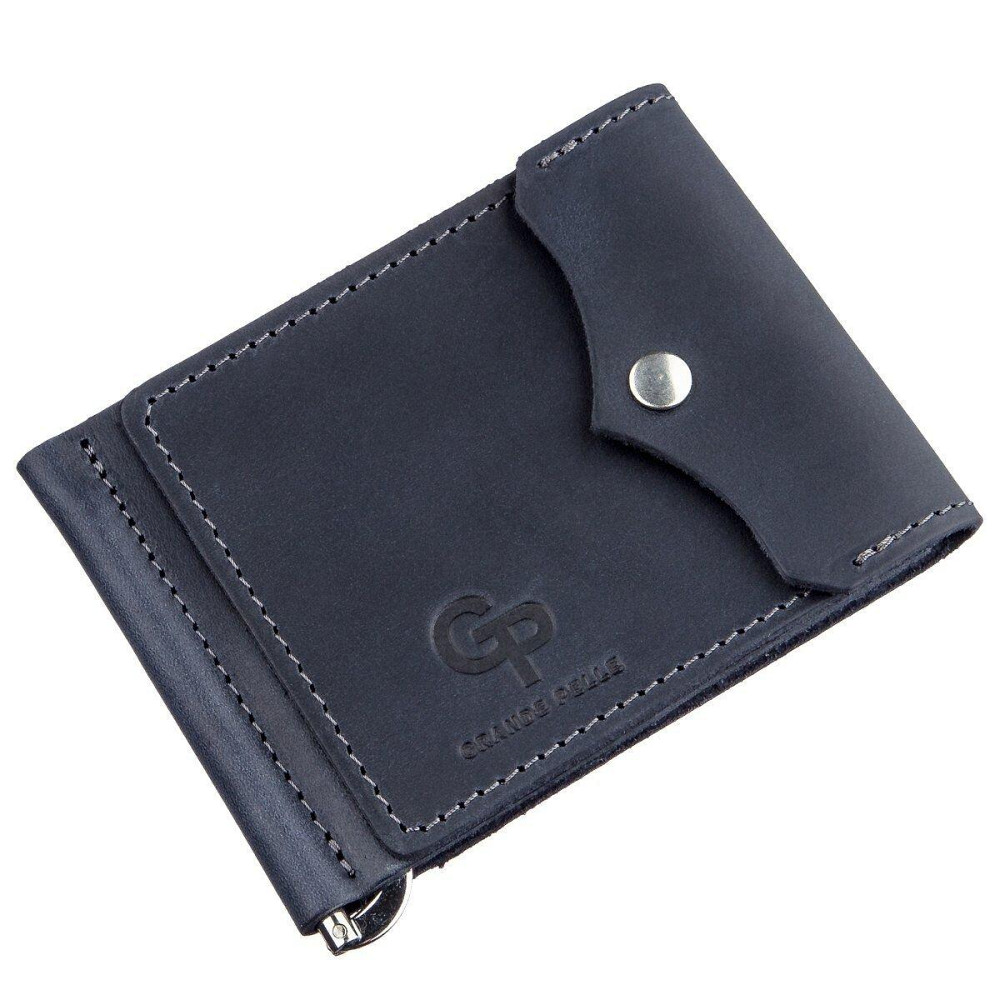 Якісний Затискач з натуральної шкіри GRANDE PELLE 11198 Синій Київ - фото 6