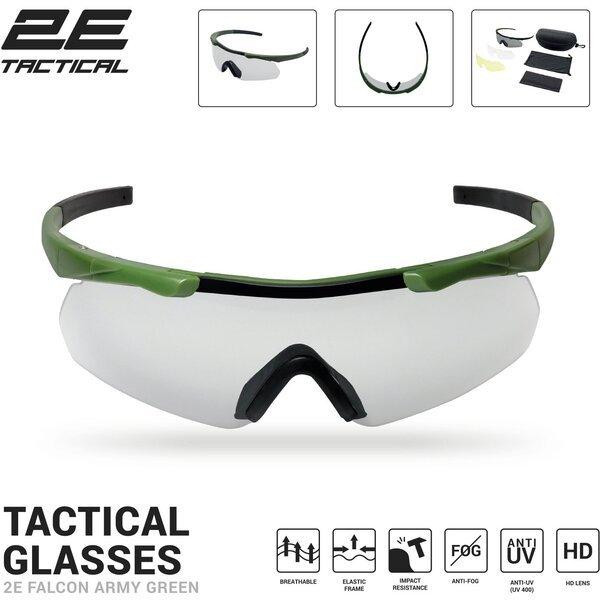 Окуляри тактичні, захисні 2E Falcon Army Green з EVA-футляром, 3 лінзи Київ - фото 1