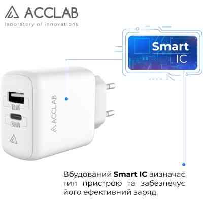 Зарядное устройство ACCLAB AL-TC220 (1xUSB, 1xType-C) (1283126556494) Винница