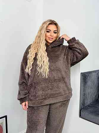 Женская уютная пижама двойка с капюшоном двусторонняя махра. Мокко, 50/52 Одесса
