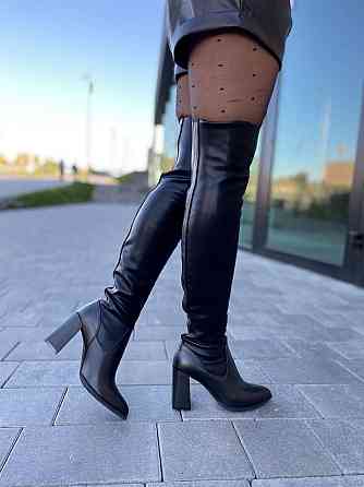 LIRIO Ботфорти жіночі LIRIO чорні натуральна шкіра висота 52см обхват в гомілки 32+34см каблук Коломия