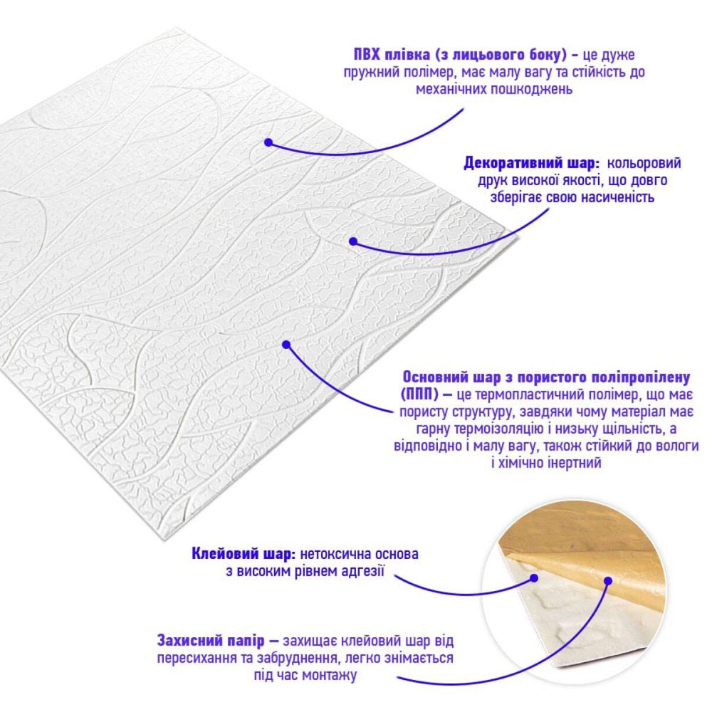 Панель 3D 700х700х6мм Белый SW-00001948 Киев - изображение 2