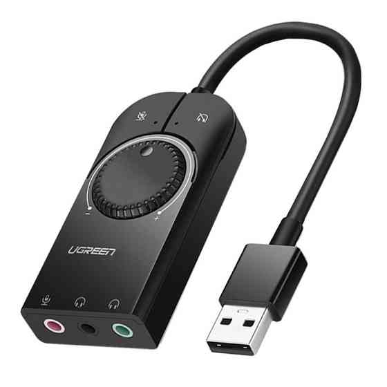 Зовнішня звукова карта Ugreen USB 2.0 c регулятором гучності CM129 (Чорна, 15см) Николаев