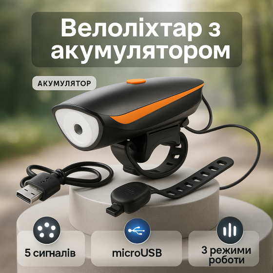 Фара з акумулятором для велосипеда 7588, Водонепроникне велосипедне світло, Освітлення для велосипеда KF-29 Львів