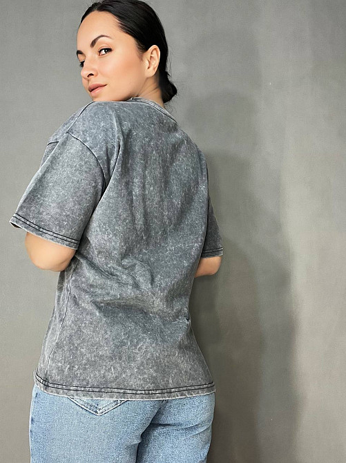 Футболка жіноча A-N 26662 тай-дай варена базова універсальна, сірий, one size Одеса - фото 6