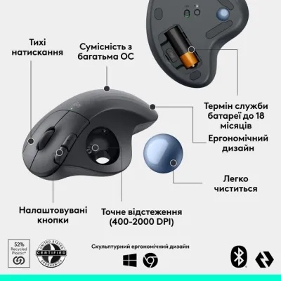 Мишка Logitech Ergo M575S Wireless Trackball Graphite (910-007029) Вінниця - фото 6