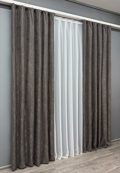 Комплект готових штор VR-Textil Льон мармур Pavliani № 1288ш Темне какао 100х270 см 2 шт (31-550) Київ - фото 12