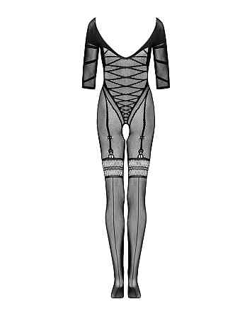 Сітчастий бодістокінг з імітацією підв’язок Obsessive Bodystocking G329 S/M/L, black, з доступом Sex Aura Київ