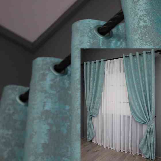 Комплект штор на люверсах VR-Textil Жаккард Sultan YL № 1292ш Бирюзовый 150х250 см 2 шт (37-0056) Киев