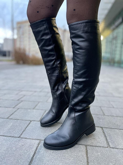 Nivelle Чоботи жіночі NIVELLE чорні натуральна шкіра зима євро-хутро висота 44см обхват 32-36см Коломия - фото 1