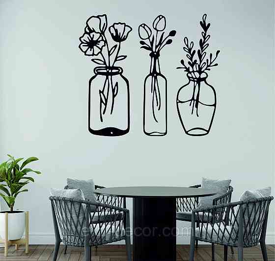 Декоративное настенное Панно «Цветы в баночке» Декор на стену 110*126 см, Черный Киев