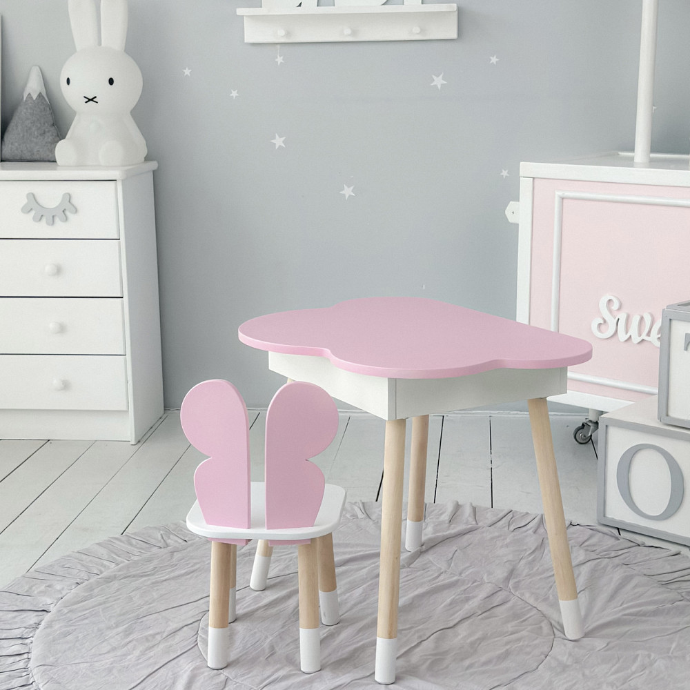 Новинка! Детский стол розовый тучка с нишей и стульчик бабочка розовая 23412 Киев - изображение 5