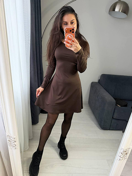 Жіноче романтичне плаття зі шнурівкою на спині мікродайвінг Коричневий, 42/44 Одеса - фото 7