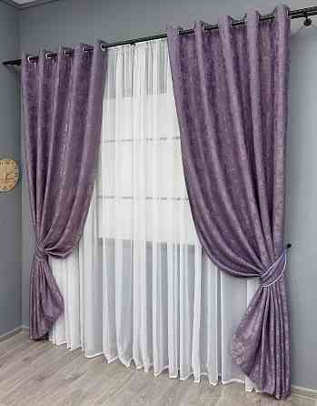 Комплект штор на люверсах VR-Textil Жакард Sultan XO № 1145ш Фіолетовий 150х250 см 2 шт (37-0183) Київ