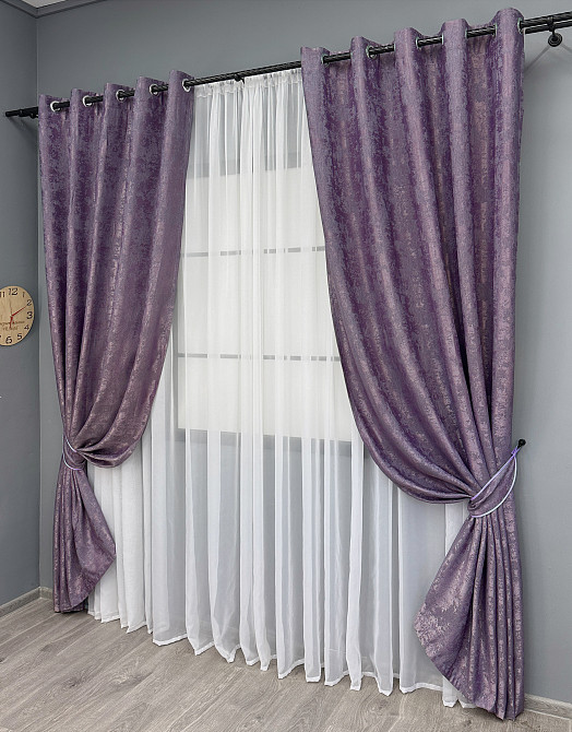 Комплект штор на люверсах VR-Textil Жакард Sultan XO № 1145ш Фіолетовий 150х250 см 2 шт (37-0183) Київ - фото 3