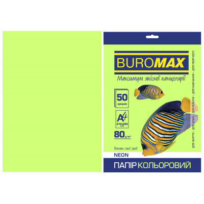 Бумага Buromax А4, 80g, NEON green, 50sh (BM.2721550-04) Винница - изображение 1