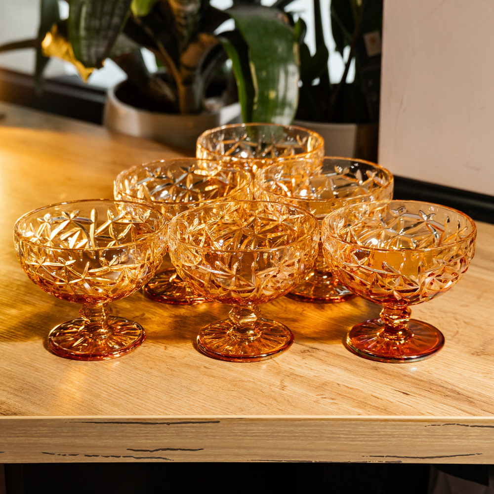 Набір креманок на ніжці 6 штук 340 мл скляні Золотистий Yiwu HP-19-193 Коломия - фото 3