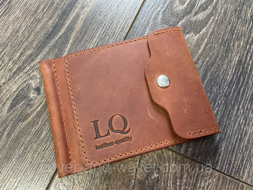 Коричневий шкіряний затиск для грошей ручної роботи LQ Leather Київ - фото 9