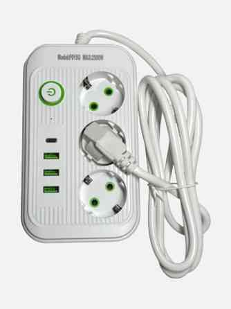 Мережевий фільтр 2 м, 3 розетки +4USB+Type-C Харків