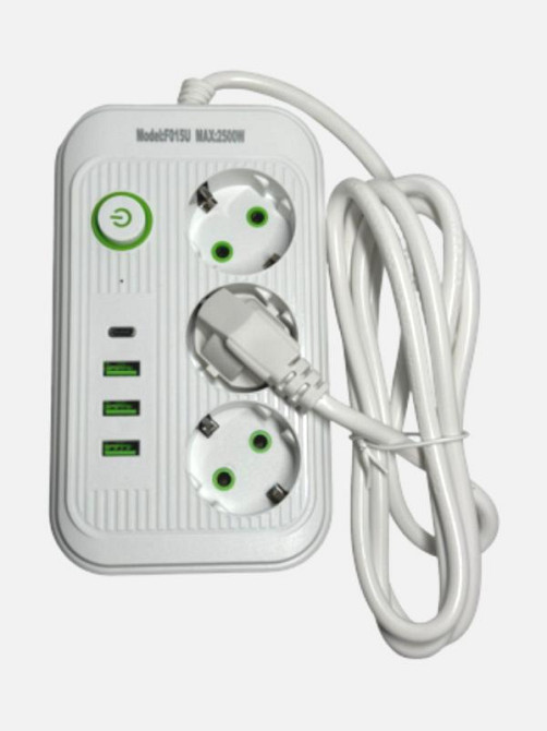 Сетевой фильтр 2 м, 3 розетки +4USB+Type-C Харьков - изображение 1