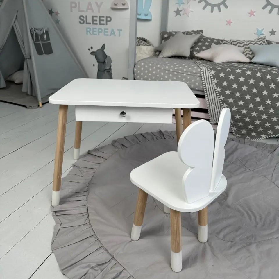 Дитячий столик і стільчик метелик білий. Столик із шухлядою для олівців і розмальовок 79850 Київ - фото 1