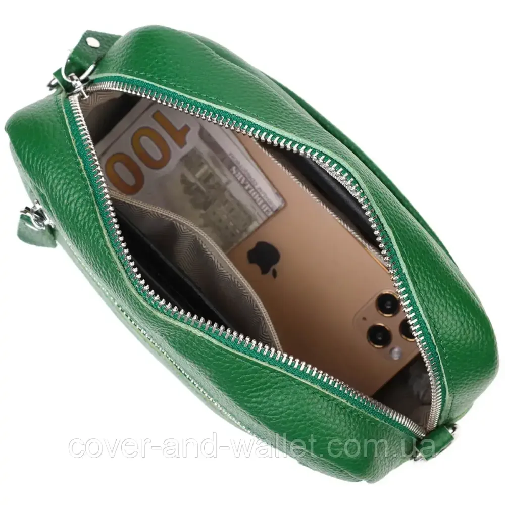 Модная женская сумка  кросс-боди из натуральной кожи зеленого цвета Leather Collection Киев - изображение 6