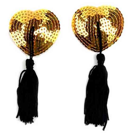 Наклейки для сосків Hearts з паєтками та пензликами - Срібло - Еротична білизна Вінниця