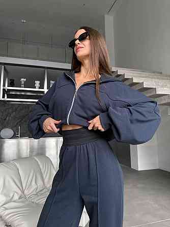 Жіночий прогулянковий костюм-двійка: кофта на блискавці та штани турецька петля + рибана Графіт, 46/48 Одеса