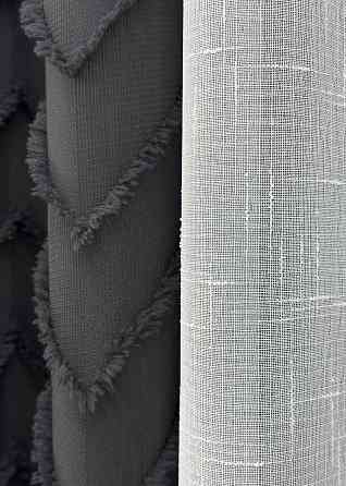 Комплект штор VR-Textil Лен Букле 100х270 2шт и Тюль 300х270 1810ш-115т Графитовый с белым 71-038/1 Киев