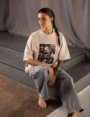 Футболка оверсайз з принтом "Меми" — бежевий колір, унісекс Чернівці