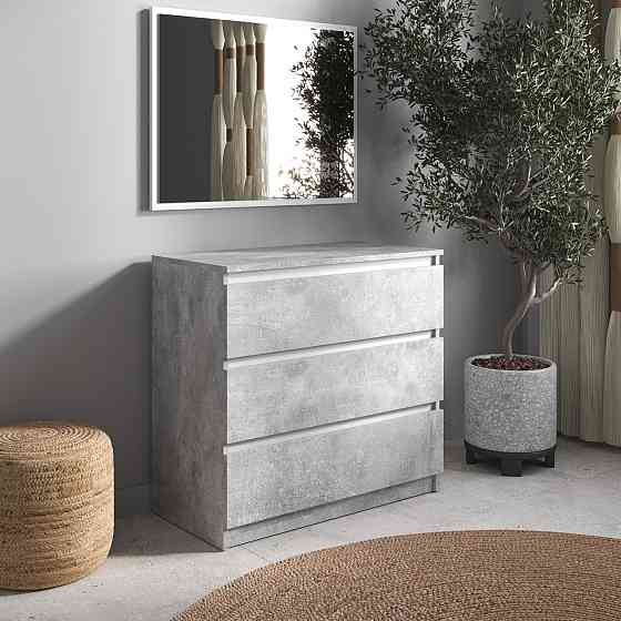 Комод VAYS R-3 Бетон-Белые планки, на 3 ящика без ручек, ЛДСП 80×40×75 см – для дома, офиса, гостиной, спальни Львов