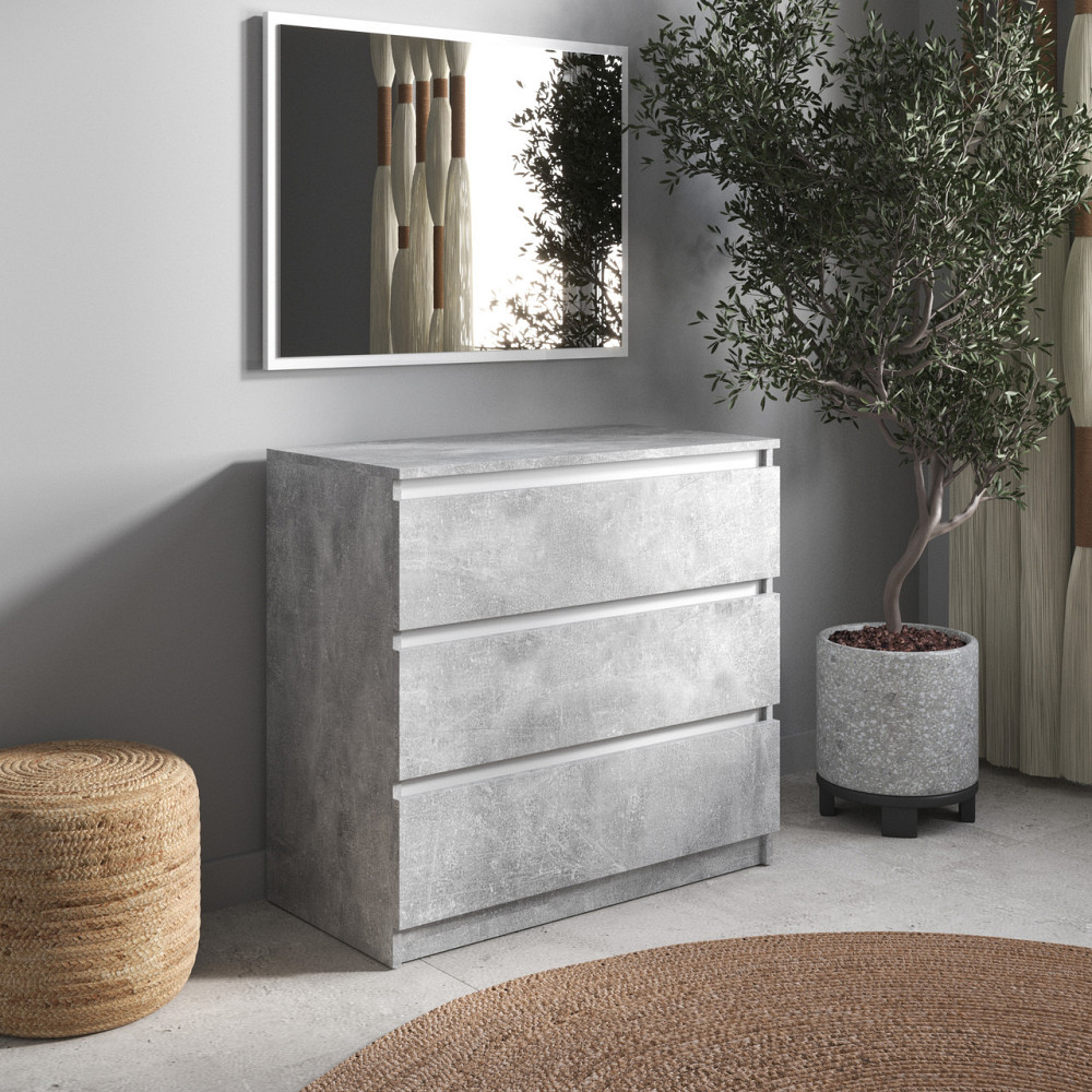 Комод VAYS R-3 Бетон-Белые планки, на 3 ящика без ручек, ЛДСП 80×40×75 см – для дома, офиса, гостиной, спальни Львов - изображение 1
