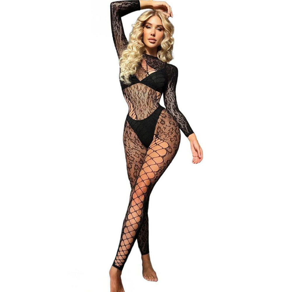 Бодістокінг жіночий сітка леопардовий еротичний прозорий XS/S/M Чорний Вінниця - фото 1