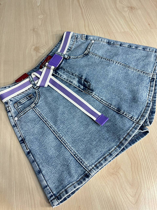Шорты юбка женские джинсовые Vanver 8097 с поясом короткие голубые, голубой, 26, 26, 74 см, 100 см Киев - изображение 16