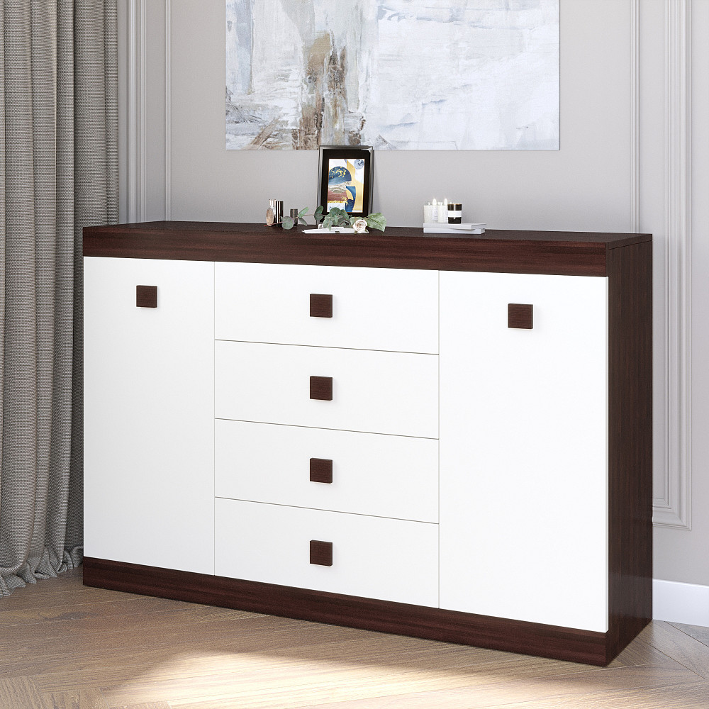 Большой комод Эверест на 4 ящика Соната-8 140х38х94 венге темный + белый (DTM-2015) Днепр - изображение 1