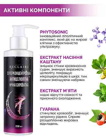 Суперконцентрированная антицеллюлитная ночная сыворотка для тела Reclaire cosmetics 200 мл Киев