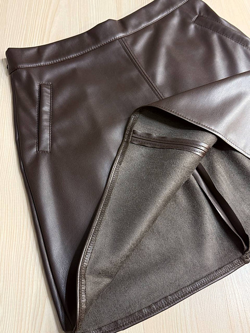 Cпідниця жіноча Gritana 878 з еко-шкіри коротка трапеція коричнева, коричневий, L Київ - фото 5