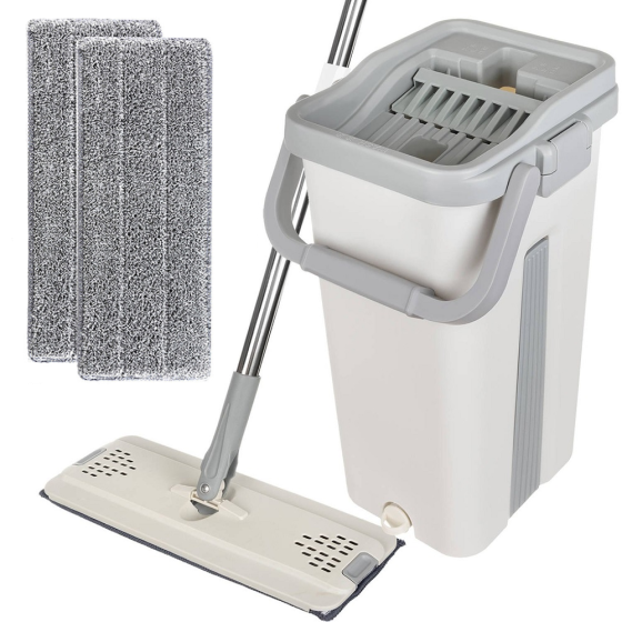 Швабра с ведром 11л с отжимом + 2 насадки, Cleaning Mop, Серая / Комплект для уборки швабра лентяйка и ведро Киев